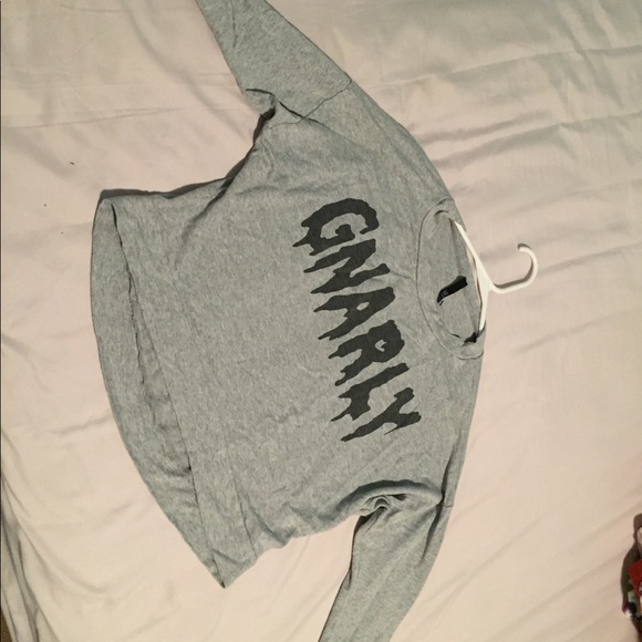 Grey crop top, with wording “Gnarly” - Picture 2 of 3
